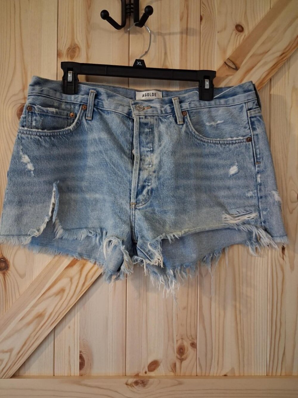 AGOLDE Parker Distressed Denim Shorts Light Wash Size 31